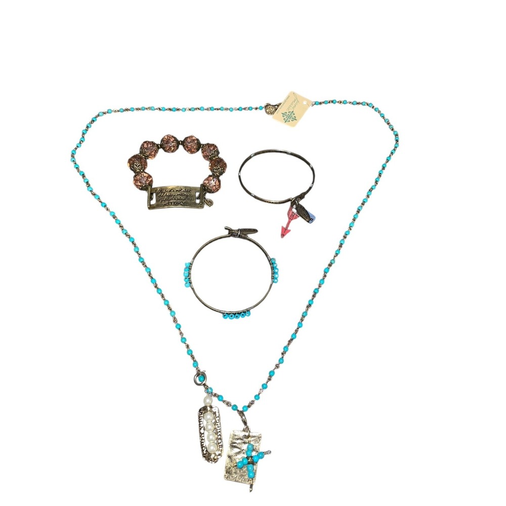 Turquoise Bead Necklace‎ & Bracelet Lot Boho Jewelry Set
